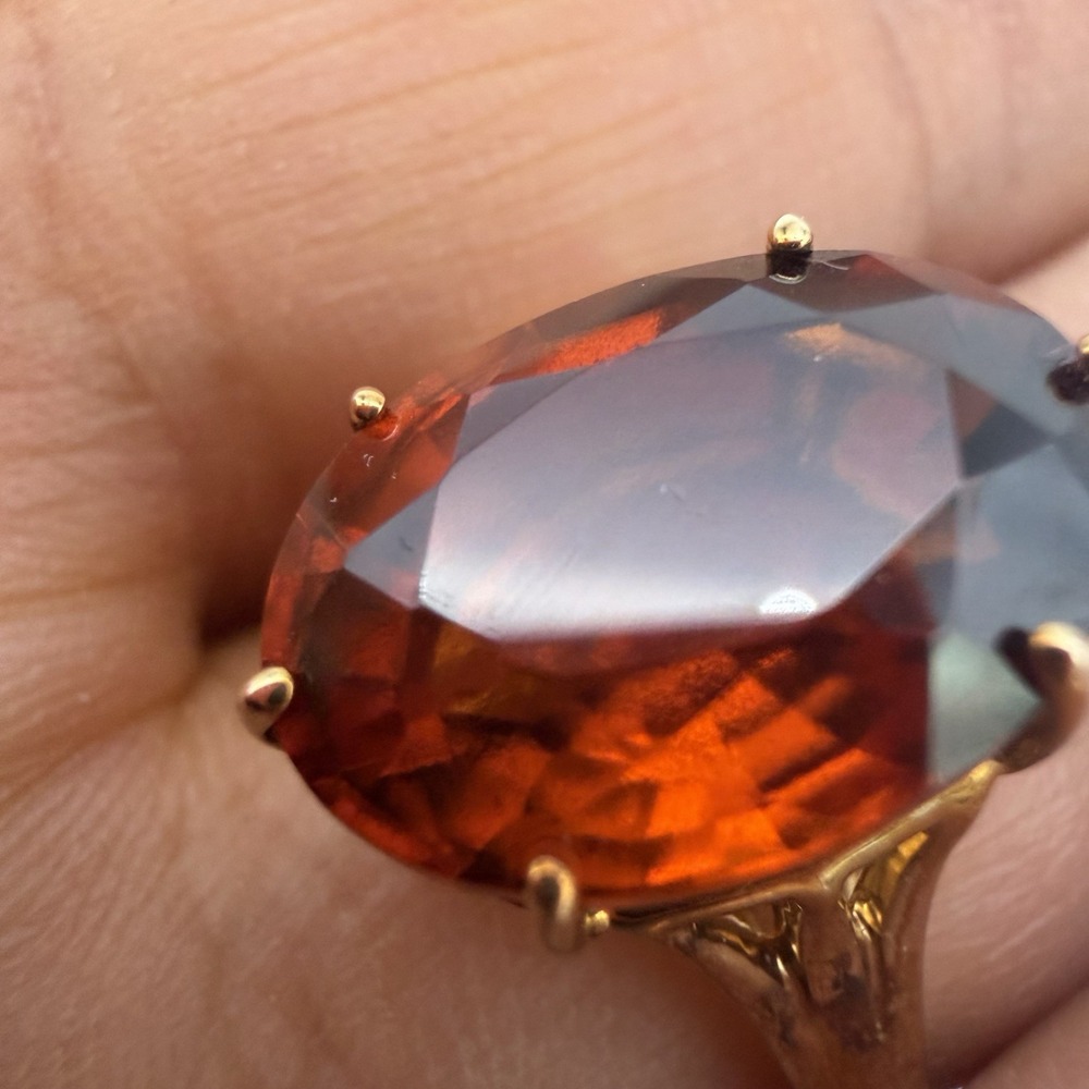 Vtg Luxoro 10K Gold AAA Honey Garnet Ring 7.75 Carat Oval Certificate Sz 7.75